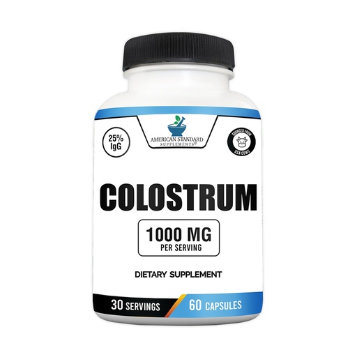 [BRSRA2QBCEHA2DLG] American Standard Supplements Colostrum Capsules - 1000mg Per Serving, 60 Capsules, USA Sourced Cow Colostrum, Standardized to 25% Immunoglobulins (IgG)