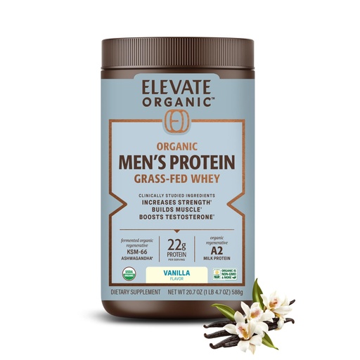 [BRSREAYRCV6QACAV] Men’s Whey Protein Powder, Vanilla, Grass Fed A2 Regenerative Whey with KSM-66 Ashwagandha® & Acti Veda™ (22g Protein)