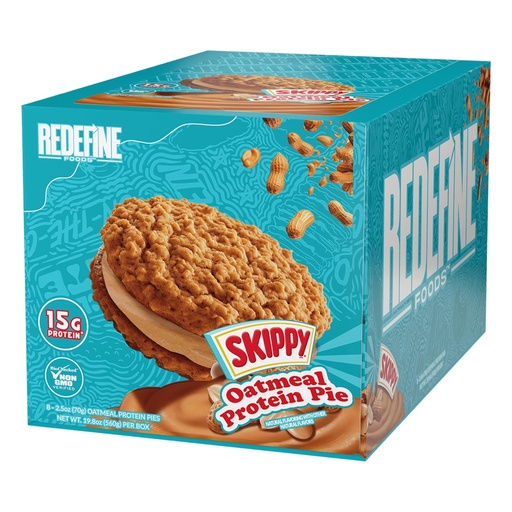 [BRSRAGTRBUNGA33X] Redefine Foods Oatmeal Protein Pie, SKIPPY Peanut Butter - 8 Count - 15g of Protein Per Serving - Non-GMO