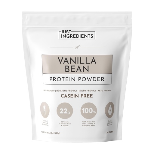 [BRSREGL4DMFBM33Z] JUST INGREDIENTS Vanilla Bean Protein Powder – 30-Serving Blend with 100% Grass-Fed Whey & Organic Plant Proteins – Real Vanilla Bean & Cinnamon – Supports Muscle Recovery, Energy*