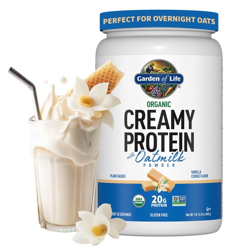 [BRSRMGQEOEJQIADB] Garden of Life Creamy Plant Protein + Oat Milk Powder + Vanilla Flavor Vegan Protein Powder – Plant Based, Prebiotics & Probiotics, Gluten-Free, Non-GMO, Vanilla Cookie Flavor, 2 LBS