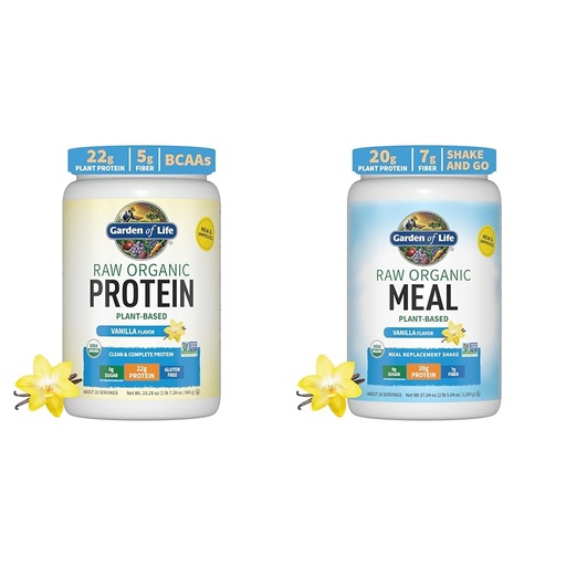[BRSROAIKC54A4AY7] Garden of Life Organic Vegan Vanilla Protein Powder 22g Complete Plant Based Raw Protein & Vegan Protein Powder - Raw Organic Meal Replacement Shakes - Vanilla - Pea Protein