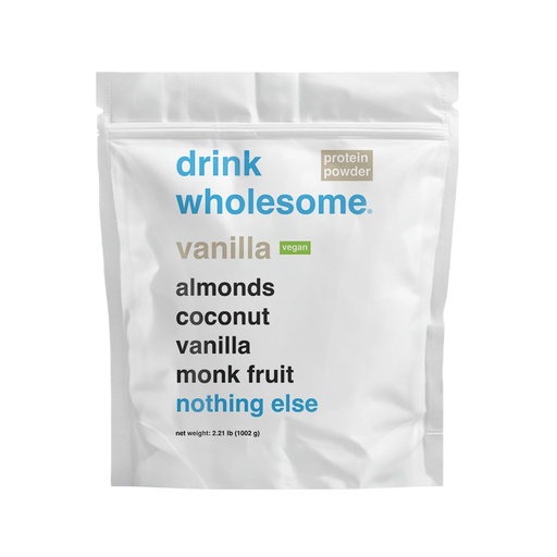 [BRSROCA2OZYB623J] drink wholesome Vegan Vanilla Almond Protein Powder for Sensitive Stomachs | Minimally-Processed, Whole-Food Protein | Additive-Free, Dairy-Free, Gluten-Free | Low Sodium