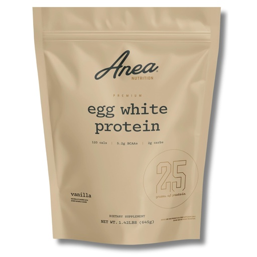 [BRSREAQNAAGWGCYU] Anea Egg White Protein - Vanilla | 25g Protein | Cholesterol-Free | 5.2g BCAA | Complete Amino Acid Profile | Dairy-Free, Gluten-Free, Soy-Free | Smooth Vanilla Flavor | Made in GMP Facility