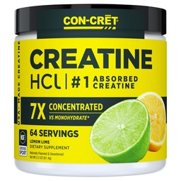 CON-CRET Concentrated Creatine HCL Powder - supports Muscle, Cognitive, Cellular Energy | No Bloating or Cramps | USA Made & NSF Certified | 60 Micro-dosed servings | Lemon Lime Flavour (57.6gms)