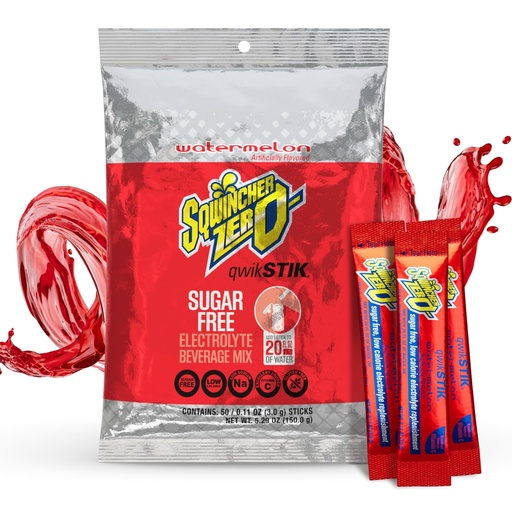 [BRSWY2QFAQOWCYDX] Sqwincher Zero Qwik Stik, Watermelon, Sugar Free, Low Calorie, Low Sodium Electrolyte Powder Hydration Drink Mix, .11 0z Packet (Pack of 50)