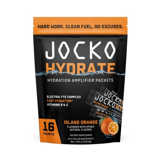 [BRSREYITCANQE33P] Jocko Fuel Hydrate Electrolytes Powder Packets Low Sugar - Hydration Amplifier Packets for Recovery, Dehydration, & Exercise - with Vitamins B6, B12 & C (16 Packets) Island Orange