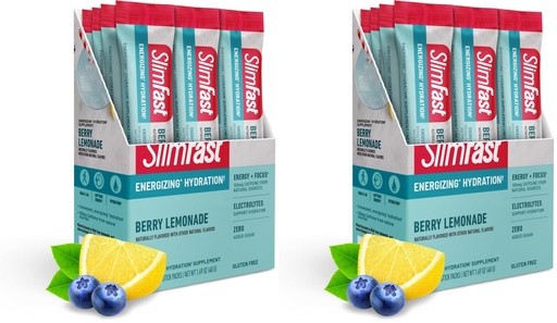 [BRSRGGQNAAMGCHY2] SlimFast Hydration Packets, Intermittent Fasting Electrolytes, Intermittent Fasting Powder, Energy Powder Drink Mix, Caffeine, Electrolytes for Hydration, Berry Lemonade, 12 Count (Pack of 2)