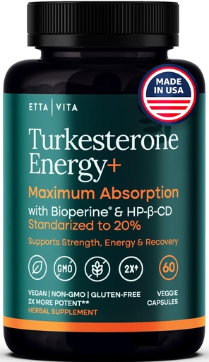[BRSRMYDQB4BQ2DTV] Potent Turkesterone Supplement, 2X Pure (Made in USA - 3rd Party Tested) Most Bioavailable and Natural Test Support Supplement, Supports Energy Lean Muscle Health, Recovery and Stamina, Vegan (60ct)
