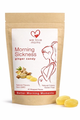 [BRSRGHAHDNYQ4C36] We Love Moms Morning Sickness Ginger Candy Lozenges for Pregnancy & Travel, Queasy Tummy Comfort, Individually Wrapped, Natural Flavors & Colors, 40 Pieces