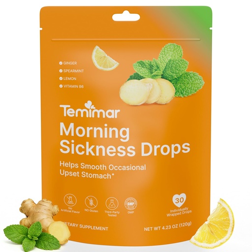 [BRSREBIYBANA4F33] Morning Sickness Drops, Nausea Relief for Pregnant Women, Ginger Candy for Upset Stomach & Motion Sickness Relief, Added Vitamin B6 for Pregnancy Nausea Relief, 30 Individually Lozenges