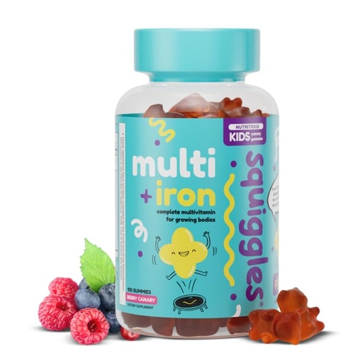 [BRSWGGDYDIFGYGYU] Squiggles Kids Multivitamin + Iron Gummies - Low Sugar Gummy Vitamins with Iron Supplements for Kids - Broad Spectrum of Vitamins and Minerals, Chewy, Yummy Berry Flavor (100 Count)