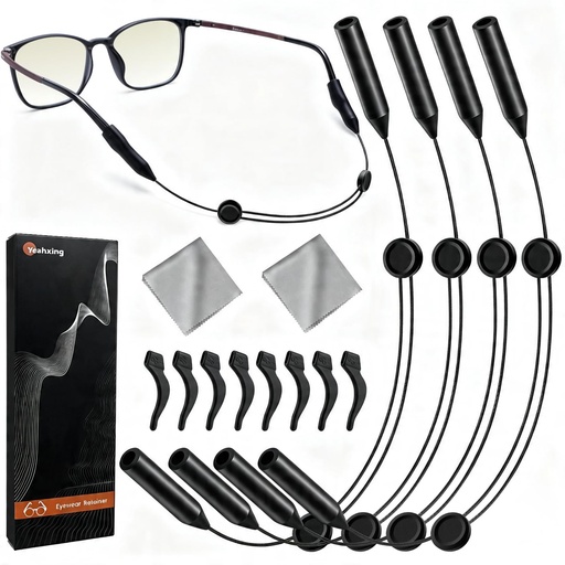 [BRSRMED3AEMGCHTU] Yeahxing Glasses Strap for Ray-Ban Meta - 4 Pack 16Inch Eye Glasses String Straps with Retainer Ear Cushion, Eyewear Retainer, No Tail Anti Slip Sunglasses String Eyeglass Strap for Men Women