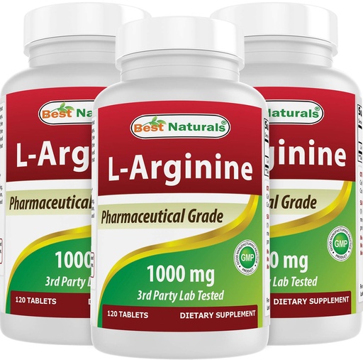 [BRSWGBI6OIHWM3QU] Best Naturals 3 Pack L-Arginine 1000 mg 120 Tablets - Pharmaceutical Grade L Arginine Supplement Promotes Nitric Oxide Synthesis (Total 360 Tablets)