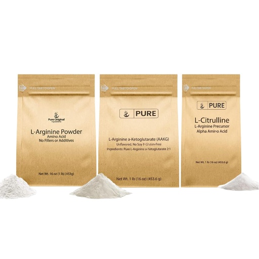 [BRSROEAHA4OR43Y6] PURE ORIGINAL INGREDIENTS L-Citrulline, L-Arginine, & AAKG Powder Bundle (1 lb Each), Food Safe, Supplement Powders
