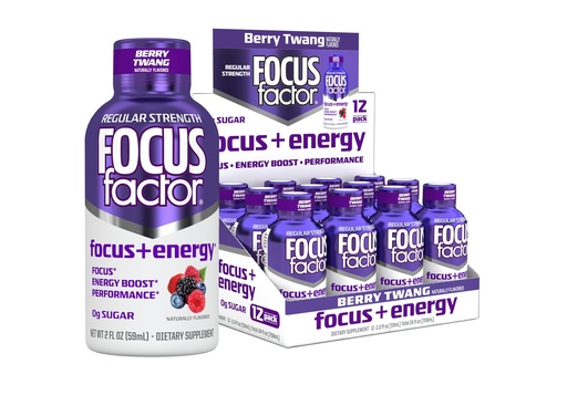 [BRSRGYANOF5GEADF] Focus Factor Focus + Energy Shots - 12 x 2oz Bottles (Berry Twang Flavor) - Powered by Nootropics with Caffeine, L-Theanine, Ginkgo, Bacopa, L-Tyrosine, Alpha GPC