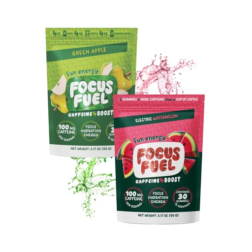 [BRSREEA5OR6AAFI6] FocusFuel Energy Chews Variety Pack – Watermelon & Green Apple (2-Pack, 30 Servings Total) – 100mg Natural Caffeine + Nootropics – Tart, Juicy Energy Duo
