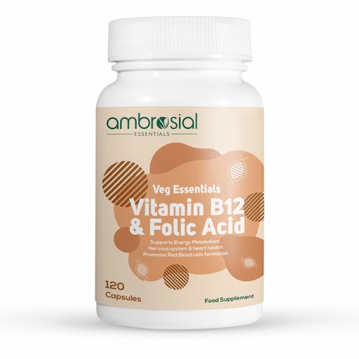 [BRSROHARCQJQ2G33] AMBROSIAL Vitamin B12 1000 mcg + 500 mcg Folic Acid Pack of 1-120 Capsules
