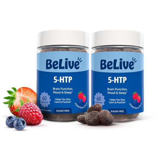[BRSRAFANOYHA42DP] BeLive 5-HTP Gummies – 2 Pack - 120 Ct I 5HTP Calming Gummies for Heightened Focus, Relaxation & Rest for Adults | Vegan - Mixed Berries Flavor