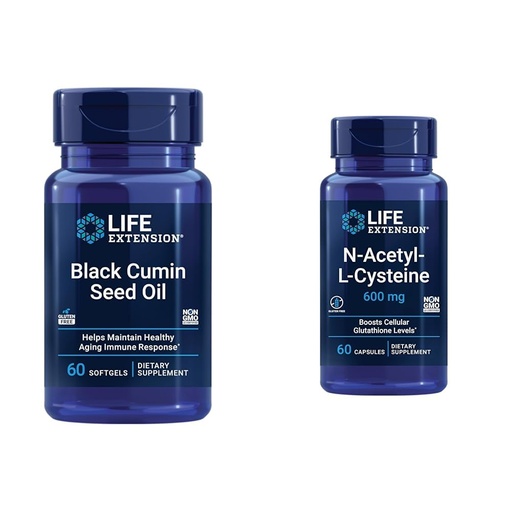 [BRSRAY33O4CGYHTP] Life Extension Black Cumin Seed Oil 500 mg Immune & Inflammatory Support & N-Acetyl-L-Cysteine 600 mg Antioxidant 60 Capsules