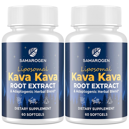 [BRSREAQKAQBGKYLG] Kava Kava Capsules Root Extract Supplement Liposomal 55% Kavalactones with Ashwagandha Chamomile Lemon Balm Passionflower for Relax & Good Sleep (120 Softgels)