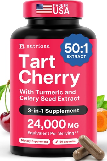 [BRSWGFL5BN5B623F] 3 in 1 Tart Cherry Extract Capsules with Turmeric & Celery Seed for Feet & Joint Support Uric Acid Flush Cleanse & Purge Pills, 60 Veggie Capsules Manufactured in USA