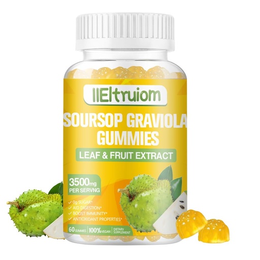 [BRSRABI5PMOQE3DA] Soursop Gummies for Adults, Organic Soursop Leaves and Fruit Extract with Vitamin C, Zinc, 3500mg Soursop Graviola for Immunity, Digestive Aid & Antioxidant Boost, Sugar/Gluten Free(30 Servings)