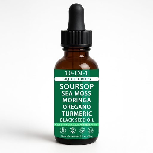 [BRSREAT4OUCQOHY7] Soursop Drops - 10-in-1 Soursop Extract Liquid Drops with Sea Moss, Moringa, Turmeric Oil, Black Seed Oil, Oregano for Overall Health, Joint Support, Vegan, Non-GMO 2 Fl Oz