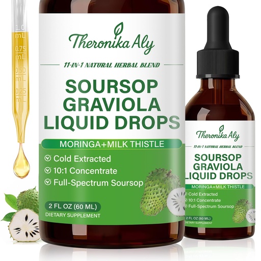 [BRSRGYL4O4BWACIU] Soursop Bitters Liquid Drops 11-in-1 Herbal Blend with Soursop Extract, Sea Moss, Moringa, Turmeric, Black Cumin & Milk Thistle, Soursop Drops for Daily Wellness, 2 Fl Oz