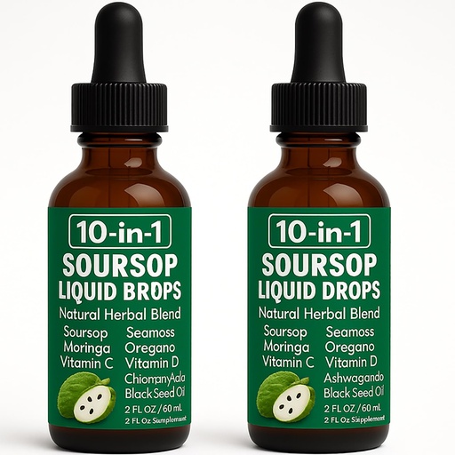 [BRSREAARCN5G2YL2] Simply Soursop Natural Drops, 10-in-1 Soursop Extract Drops with Sea Moss, Moringa, Turmeric, Black Seed Oil, Oregano, Ashwagandha Immune Support | Improving Gut Health | Heart Health, 2 Fl Oz (2)