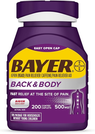 [BRSWIHT5OYBAIHQZ] Bayer Extra Strength 500mg Aspirin Plus Caffeine for Powerful Pain Relief, 200 Coated Caplets