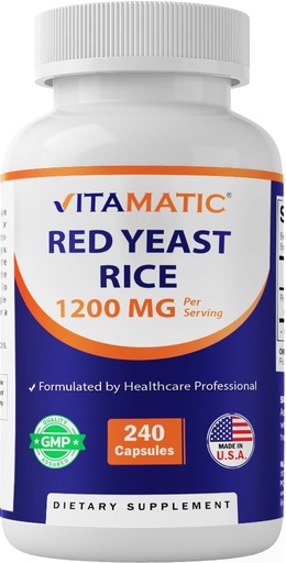 [BRSRAAINCEMRGYIV] Vitamatic Red Yeast Rice 1200 mg Per Serving - 240 Veg Capsules - Made in The USA - Non-GMO & Gluten Free