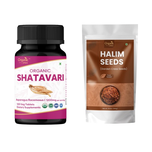 [BRSREHYQBN4AYDI2] ORGANIC SPREE Shatavari Tablets & Halim Seeds – 120 Tablets & 300g – USDA Organic Women’s Health & Immune Support – Asparagus Racemosus & Garden Cress Seeds