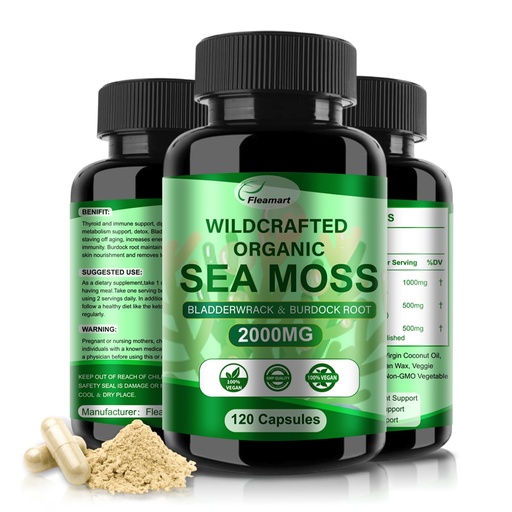 [BRSROZATBMNRM3A2] Irish Sea Moss Capsules 120ct Raw Sea Moss Wildcrafted Bladderwrack Burdock Root Capsules Super Food Immune System Digestive Health Sea Moss Pills