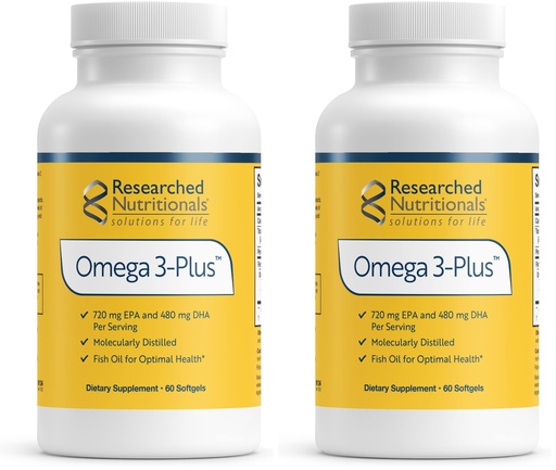 [BRSRGFIFC4IGY2TL] Researched Nutritionals Omega-3 Plus Fish Oil - EPA DHA Omega 3 Supplement to Support Cardiovascular & Brain Health - Molecularly Distilled for Purity & Safety (60 Softgels) (Pack of 2)