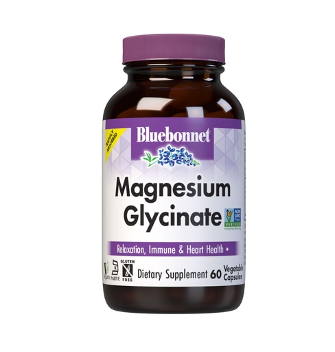 [BRSWYZTRB4JWE2DG] Bluebonnet Magnesium Glycinate, Energy Production*, Enzyme Function*, Non-GMO Certified by NSF, Vegan, Kosher Certified, Gluten-Free, Soy-Free, Dairy-Free, 60 Vegetable Capsules, 15 Servings