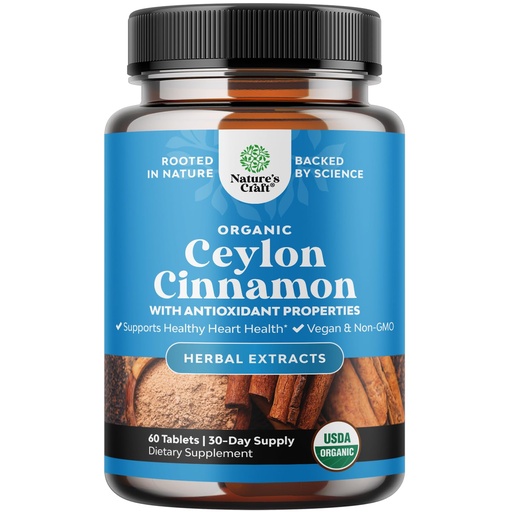 [BRSWY237OUMGAAD5] Organic Ceylon Cinnamon Extract Tablets 1000mg - Ceylon Cinnamon Organic Supplement for Immune System & Heart Health Aid - Immune Support Supplements for Adults - 60 Count