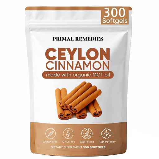 [BRSRGAYLCIPGKAI6] Primal Remedies Ceylon Cinnamon Capsules – 300 Softgels, Cinnamomum Verum Bark Extract, Plant Based Supplement, Clean Label Formula for Daily Wellness Routine (1)