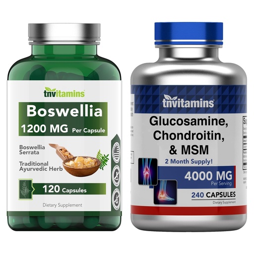 [BRSRAFAPO54GKAL4] Boswellia Serrata 1200mg (120 Capsules) & Glucosamine, Chondroitin, MSM Complex 4000mg (240 Capsules)
