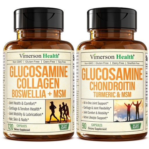 [BRSRAYLYCAOQI3IY] Vimerson Health Glucosamine Chondroitin MSM with Collagen Powder & Glucosamine Chondroitin MSM and Turmeric Supplement – Joint Support with Boswellia, Quercetin, MSM