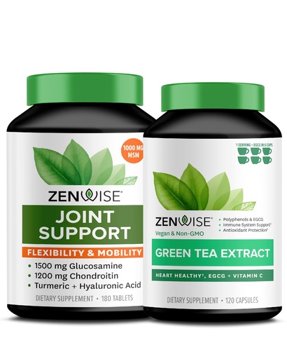 [BRSWYZAFO55GGAA4] Zenwise Health Energy & Mobility Boost Bundle - Joint Support + Green Tea Extract - Features MSM Glucosamine & Chondroitin for Extra Strength Relief - Plus Vitamin C - Immune & Metabolism Booster