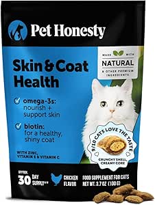 [BRSROEA2BUOWKDI7] Cat Skin & Coat Health Crunchy & Creamy Chews - Omegas, Vitamin C + E, Biotin Supplement, Soothes Skin and Promotes Shiny Coat, Cat Supplements & Vitamins - Chicken (30-Day Supply)