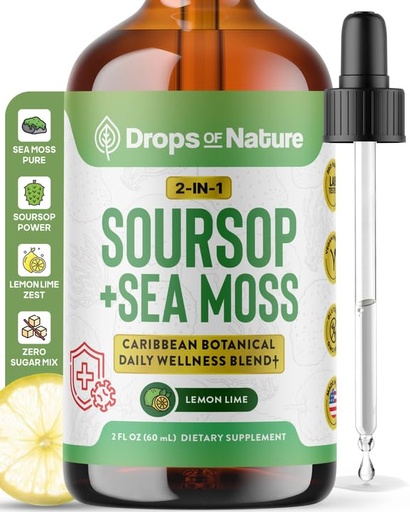 [BRSRAYD3C4PW2H3F] Soursop with Sea Moss Liquid Supplement – More Concentrated Than Sea Moss Gel – Easily Mix with Drinks – Soursop Bitters Liquid Drops for Hydration and Immune Support (Lemon Lime, 60mL)