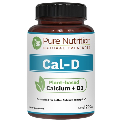 [BRSRAFA7A4HRG3IZ] Pure Nutrition Cal D - Plant Based Calcium with VIT D3 K2 & Magnesium | 120 Tabs | 500mg Vegan Calcium per Serving | Algae Calcium Supplement for Bone Health