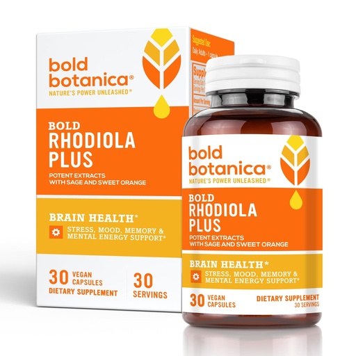 [BRSREAAZA55Q2FLZ] Bold Botanica Rhodiola Plus — Siberian Rhodiola Rosea Extract Supplement 8mg Rosavins, 4mg Salidroside — Premium Adaptogen Supplement for Stress, Memory, Focus, & Energy Support — 30 Vegan Capsules