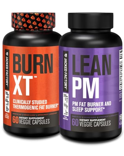 [BRSWYAARAUBWG3Y7] Jacked Factory Burn XT Thermogenic Fat Burner & Lean PM Nighttime Weight Loss Supplement for Men & Women 60 Veggie Diet Pills
