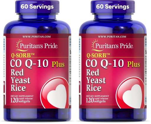 [BRSRGGQNBEGQI3QY] Puritan's Pride Q-Sorb™ Coenzyme CoQ10 Dietary Supplement for Heart Health, Oral Gum Health & Healthy Aging Support, Plus Red Yeast Rice for Improved Digestion, 120 Rapid Release Softgels,(Pack of 2)