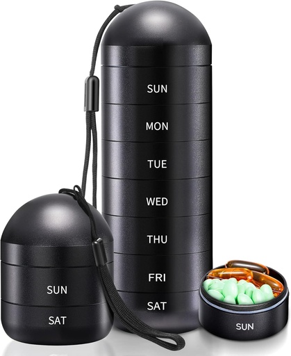 [BRSW2ZINAQNAYHTK] Zannaki Weekly Pill Organizer 7 Day 2 Times a Day, Portable Metal Travel Waterproof AM PM Pill Box,Large Pill Case Container, BPA Free Daily Medicine Organizer Holder for Vitamin, Fish Oil, Supplement