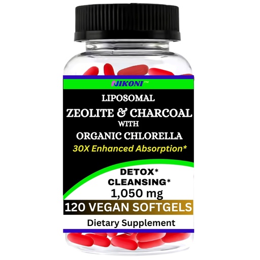 [BRSRAAQHBUMWME33] Nikoni Liposomal Zeolite, Activated Charcoal & Organic Chlorella, Supports Full Body Detox - 120 Vegan Softgels