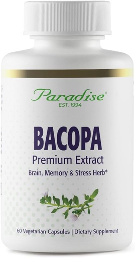 [BRSWIY33BAFWC3Y5] Paradise Yrtit Bacopa Extract, Vegan, ei-GMO, Gluteeniton, 60 kapselia